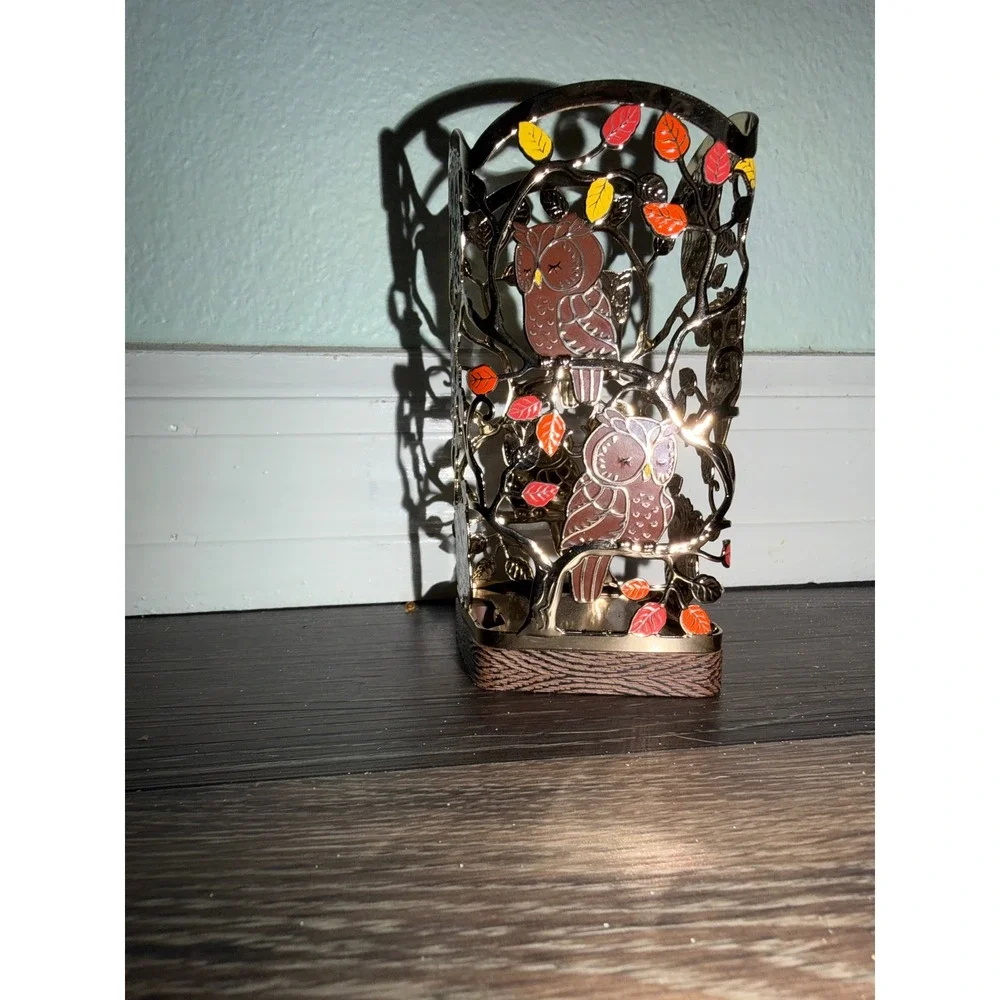 Bath and Body Works Soap Holder Owl Autumn Leaves Metal Decorative Sleeve